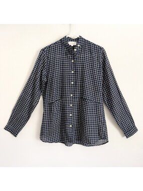 KARU Blue and White Long Sleeve Button Down Shirt Khadi Cotton Women’s Medium